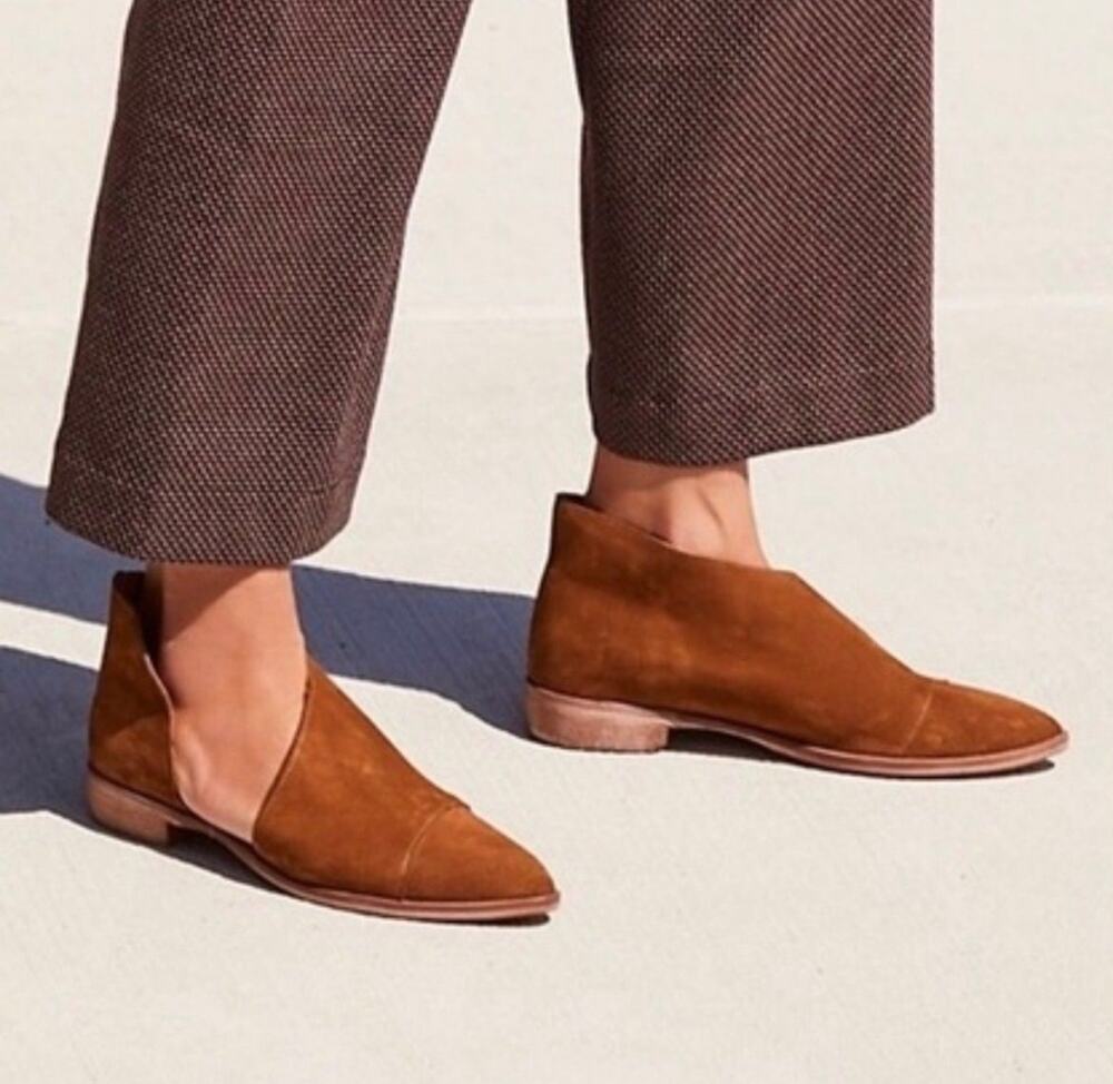 NEW FREE PEOPLE Royale Flat Brown Suede Leather Flat Shoes Cutout SZ 36